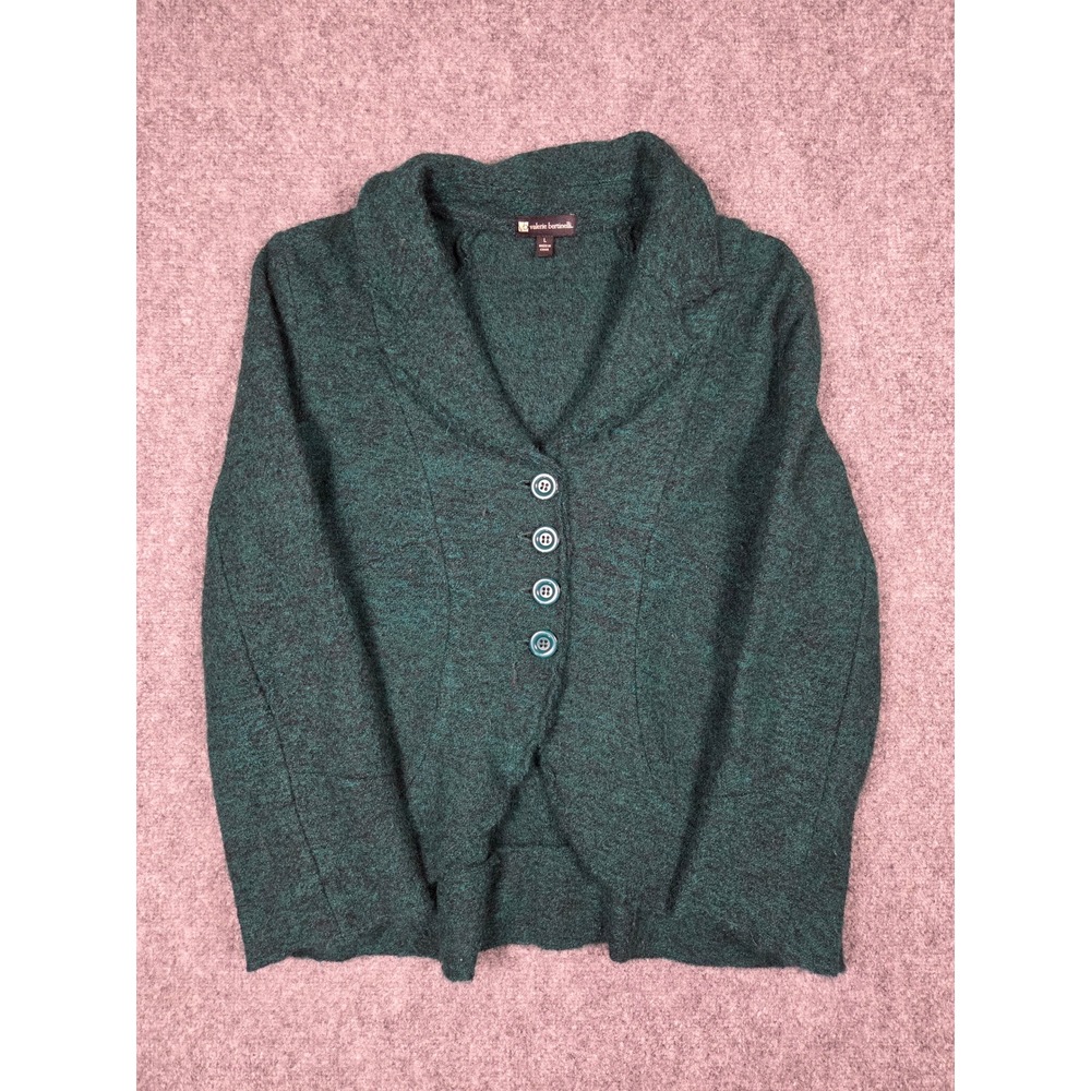 Valerie Bertinelli Cardigan Womens L Green 100% Wool Button Front Blazer Style